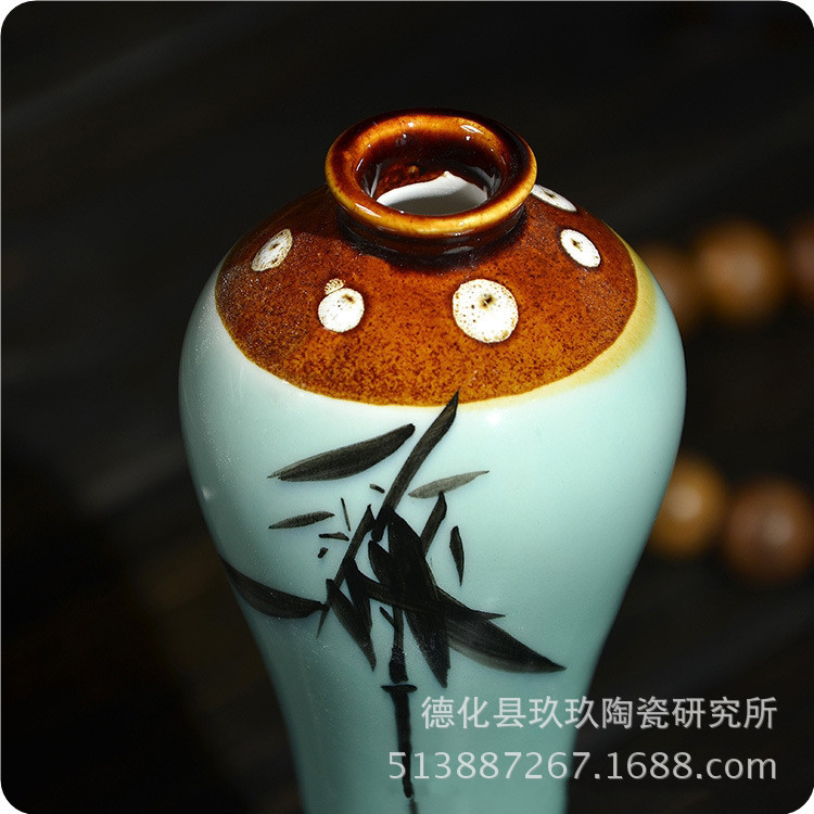 手繪陶瓷小花瓶 家居茶道擺件創意禮品辦公室裝飾水培花插 工藝品
