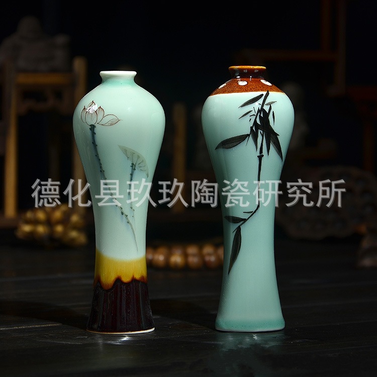 手繪陶瓷小花瓶 家居茶道擺件創意禮品辦公室裝飾水培花插 工藝品